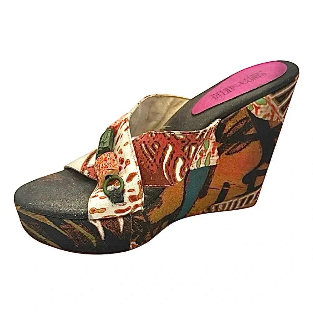 Vintage Save The Queen Strappy Wedge Sandals Multicolor EU 38 US 7.5 Italy